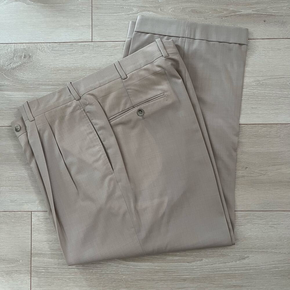Holland & Sherry Bespoke Pleated Pants Dress Trousers Tan Size 38" JL